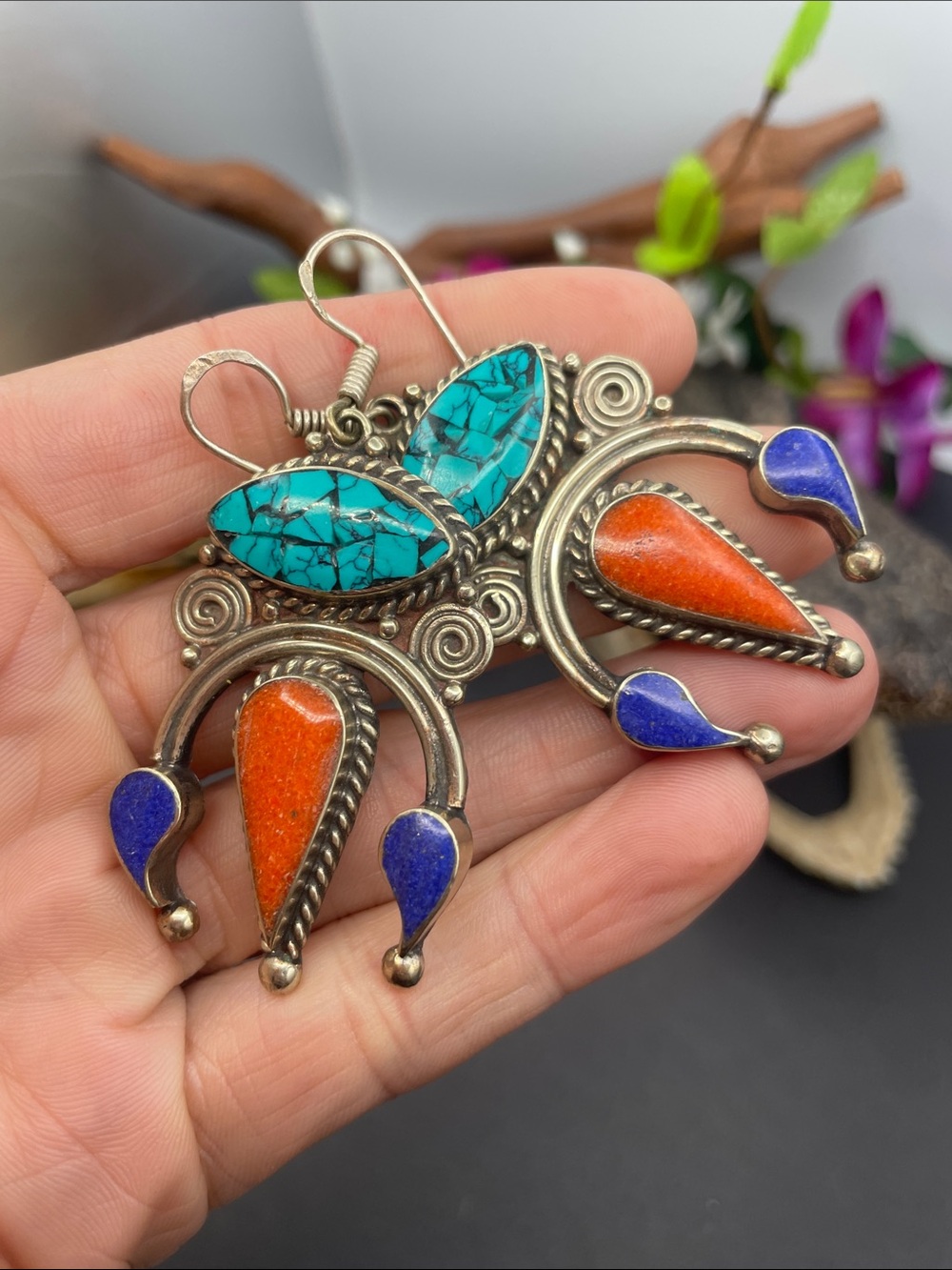 Tibetan statement earrings vintage - Picture 5 of 5